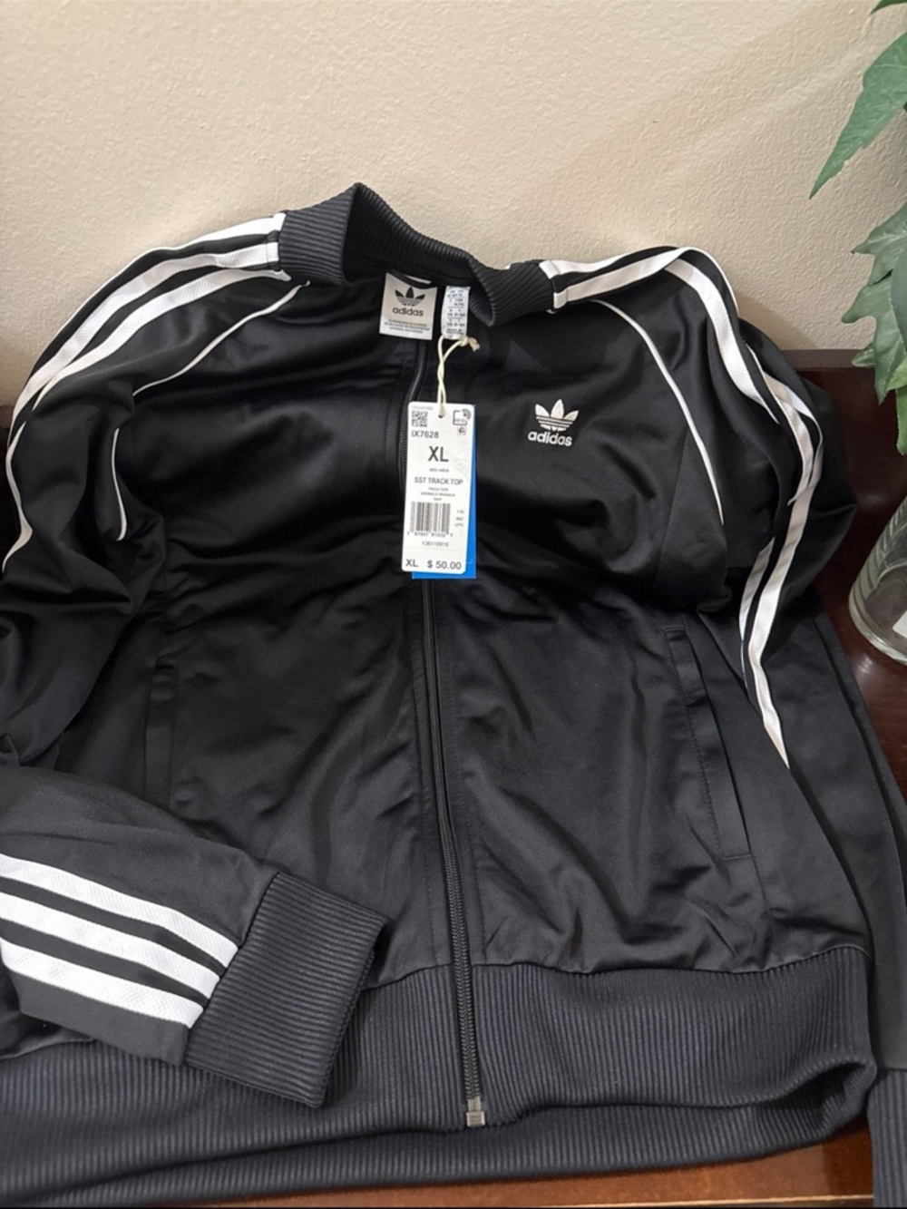 adidas Black Track Top with White Trefoil and Stripes